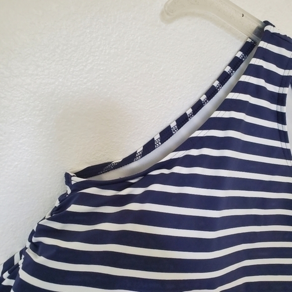 14DDD Lands' End Women's High Neck Navy & White Stripe‎ Tankini Swim Top - Picture 7 of 11